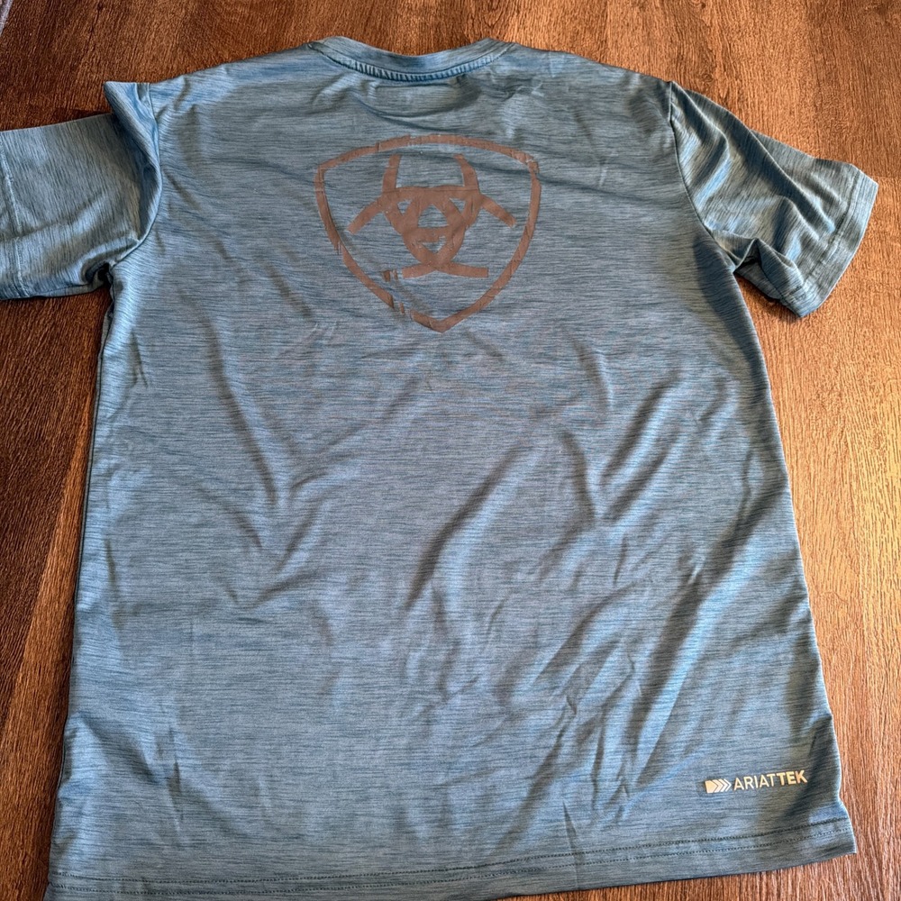 Ariat Tek Charger Stamp Logo Short Sleeve Shirt Blue Boys Youth X-Large XL/18